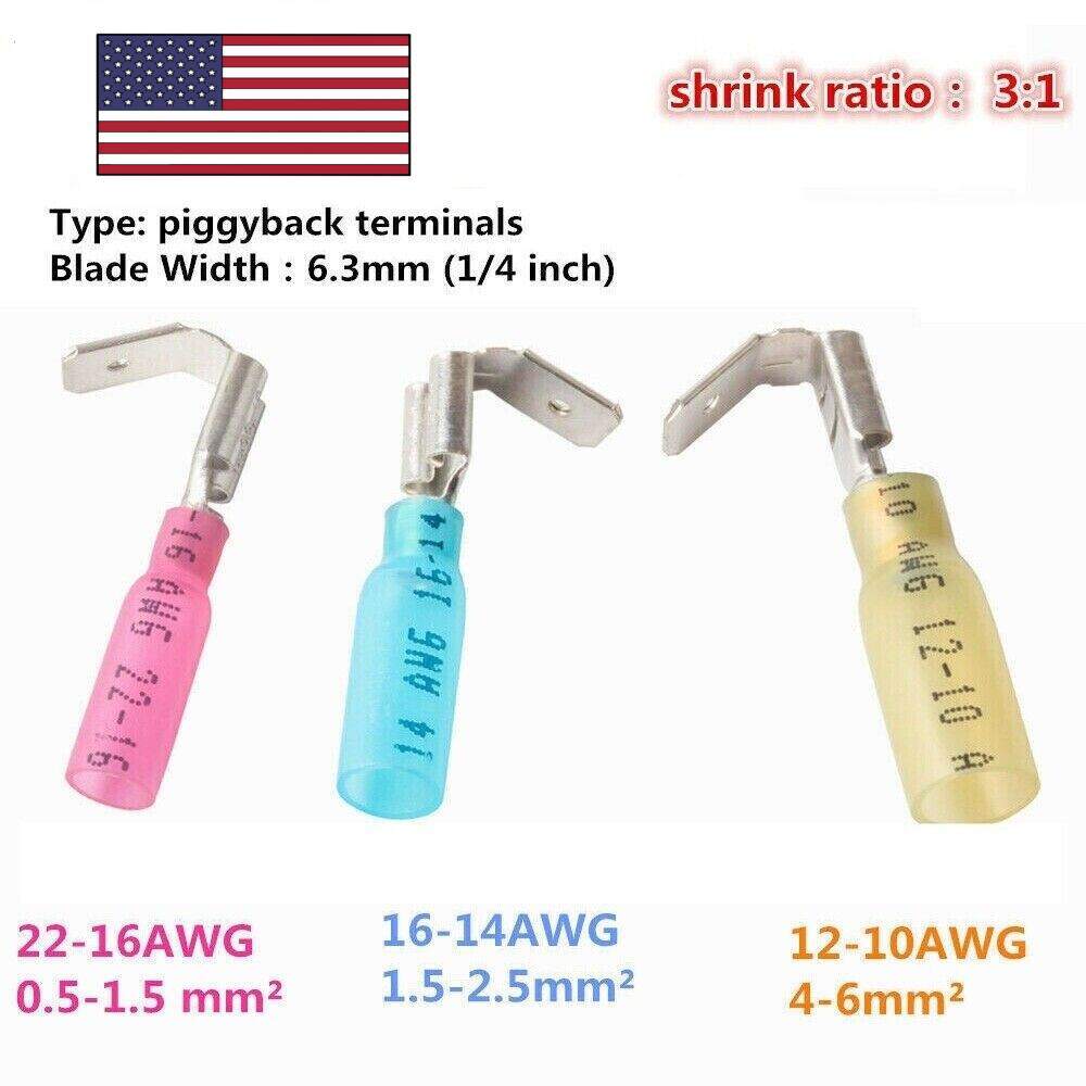75/150PCS 3 Way 22-10AWG Wire Heat Shrink Piggyback Spade Connector Terminal US