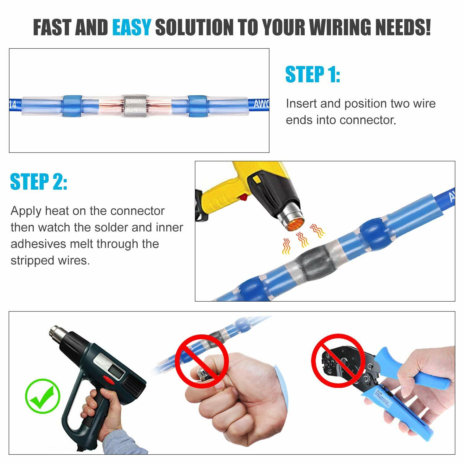160X Heat Shrink Butt Terminals Waterproof Solder Sleeve Wire Connector 26-10AWG