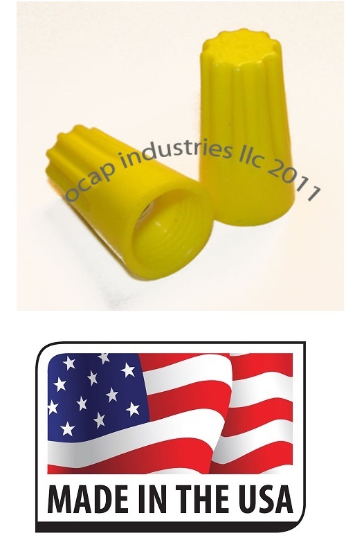 (100) YELLOW WIRE CONNECTOR TWIST ON CONICAL NUT Splice Made in USA