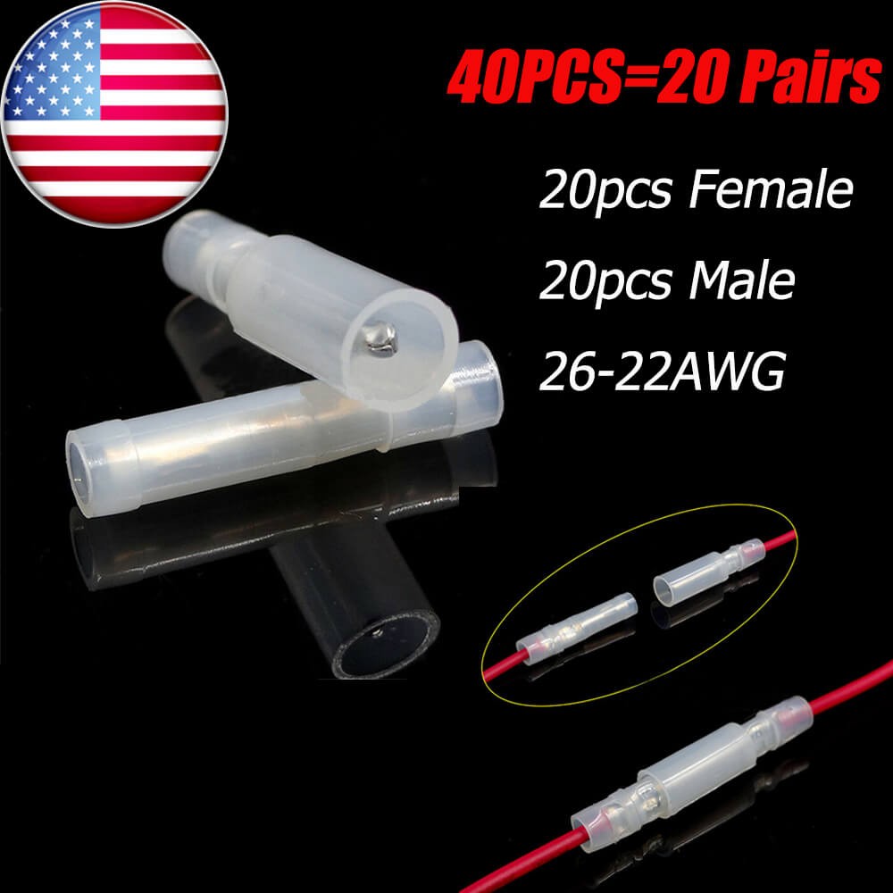 40x Male Female Nylon Bullet Connector Quick Disconnect 26-24AWG Splice Terminal