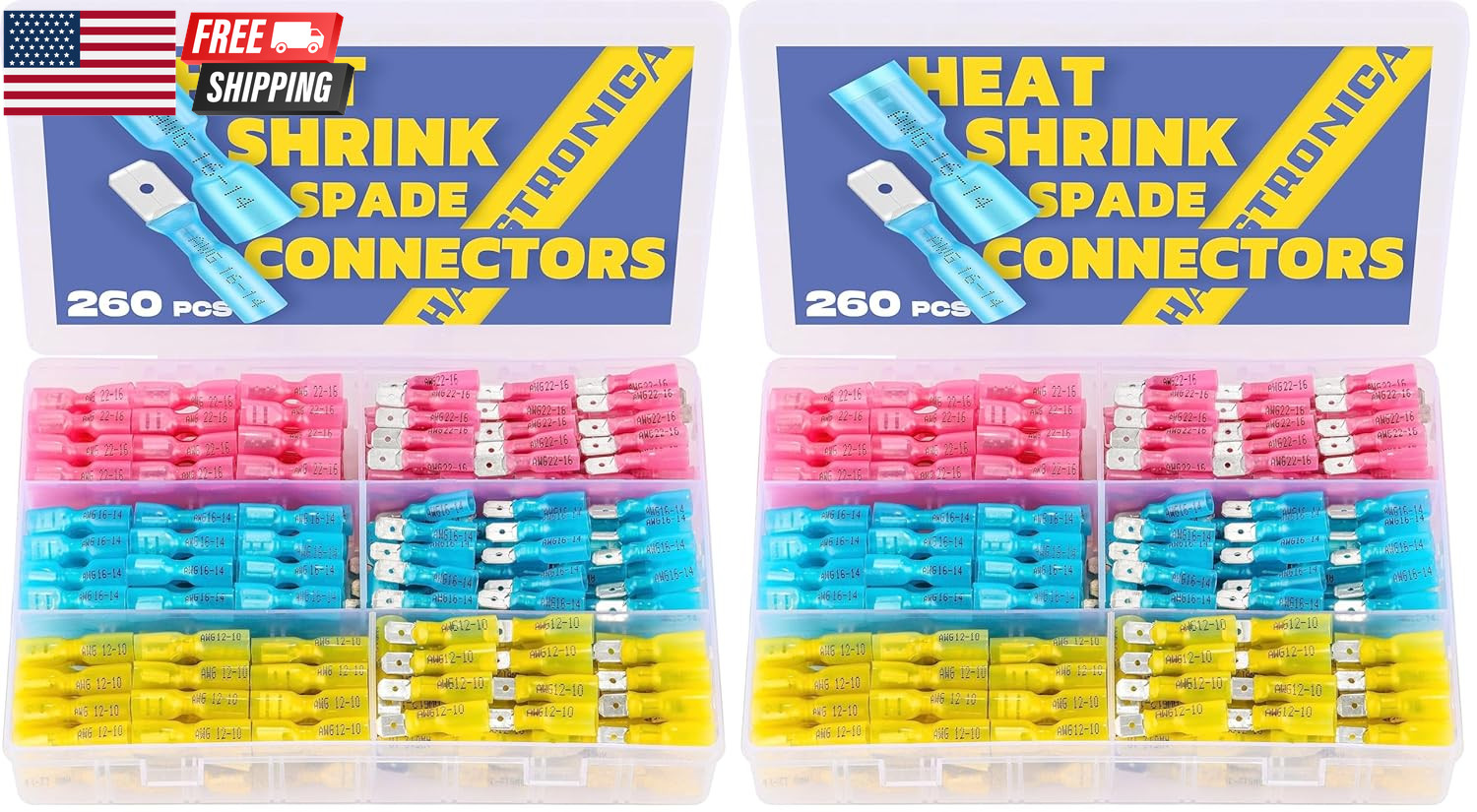 260PCS Heat Shrink Spade Connectors – Quick Disconnect Female & Male Spade Termi