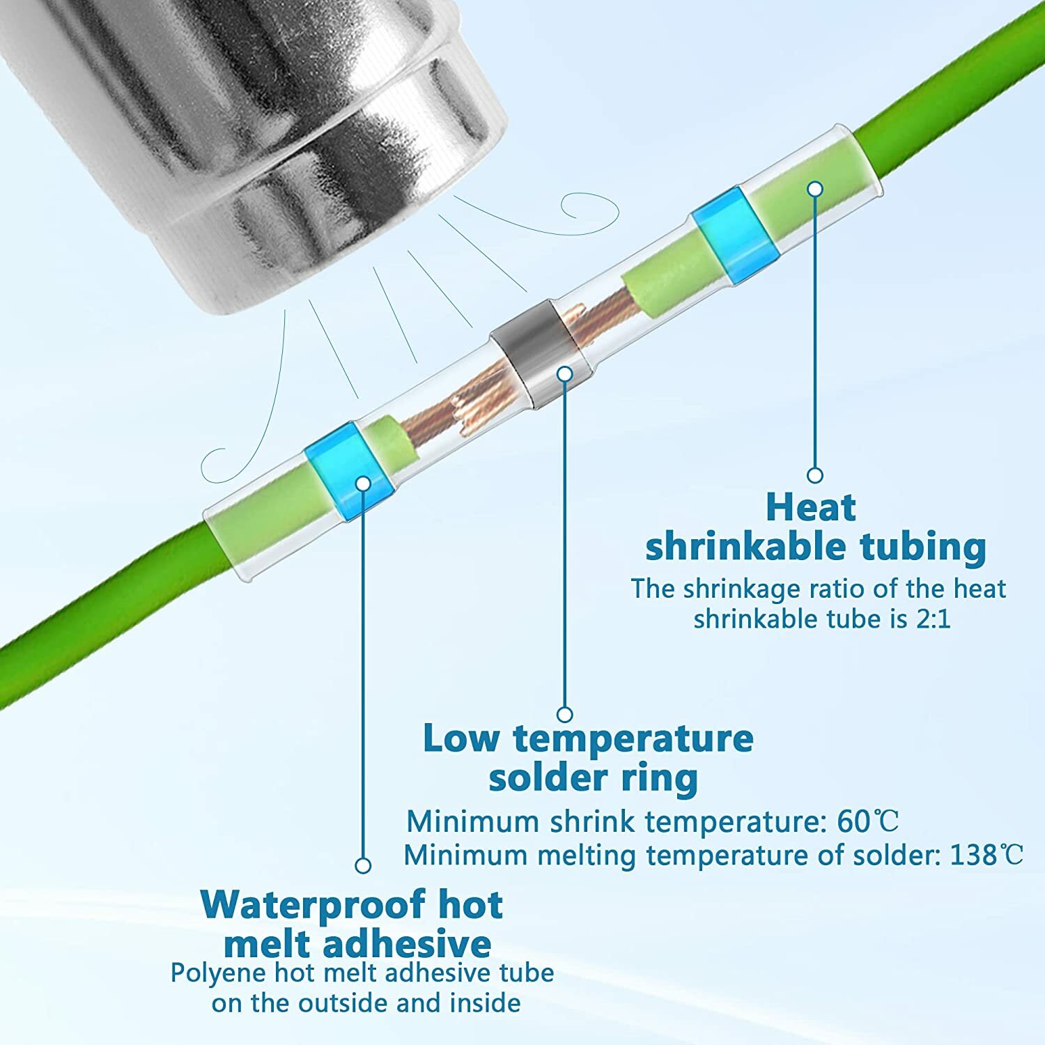 300 Solder Seal Sleeve Heat Shrink Butt Wire Connectors Terminals Waterproof KIT