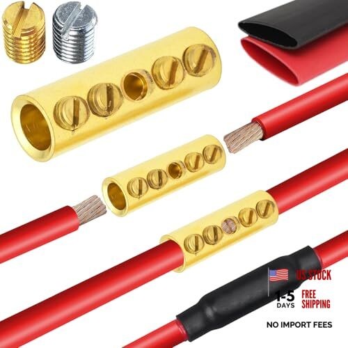 Wire Butt Connectors 6 PCS Brass 2 Gauge Mechanical Splice – Bare Pure Brass