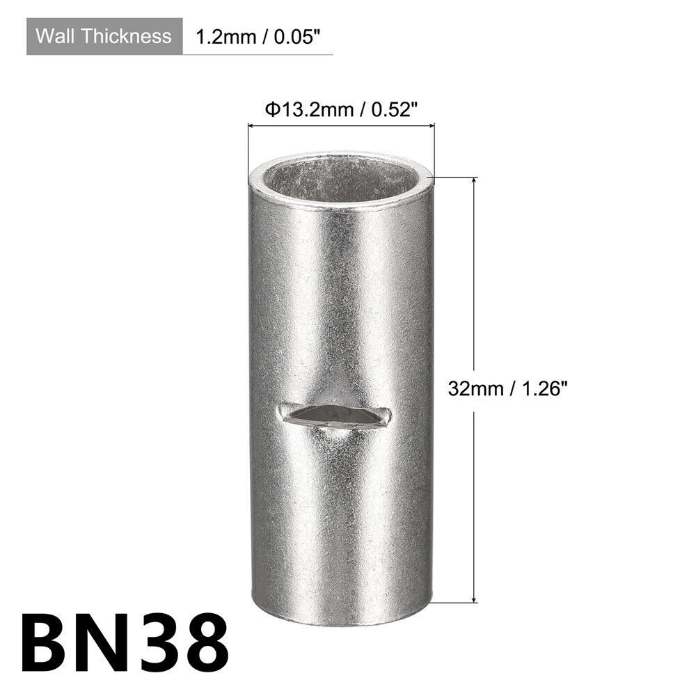 10-100Pcs 2-22 AWG Non-Insulated Copper butt Splice connectors terminal barrel