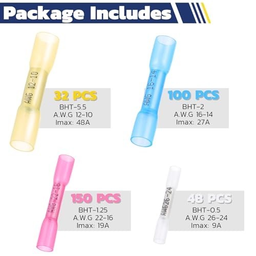 330PCS Heat Shrink Butt Connectors 26-10 AWG 3:1 Adhesive Lined Waterproof Wire