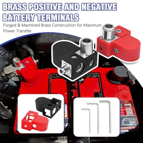 BOJACK BTO Solid Brass Positive Negative Battery Terminals with Adaptor