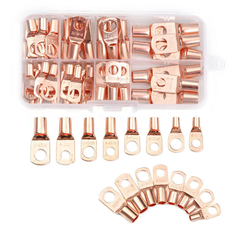 140PCS Copper Lugs Ring Terminals Bare Battery Welding Crimp Wire Connectors Kit
