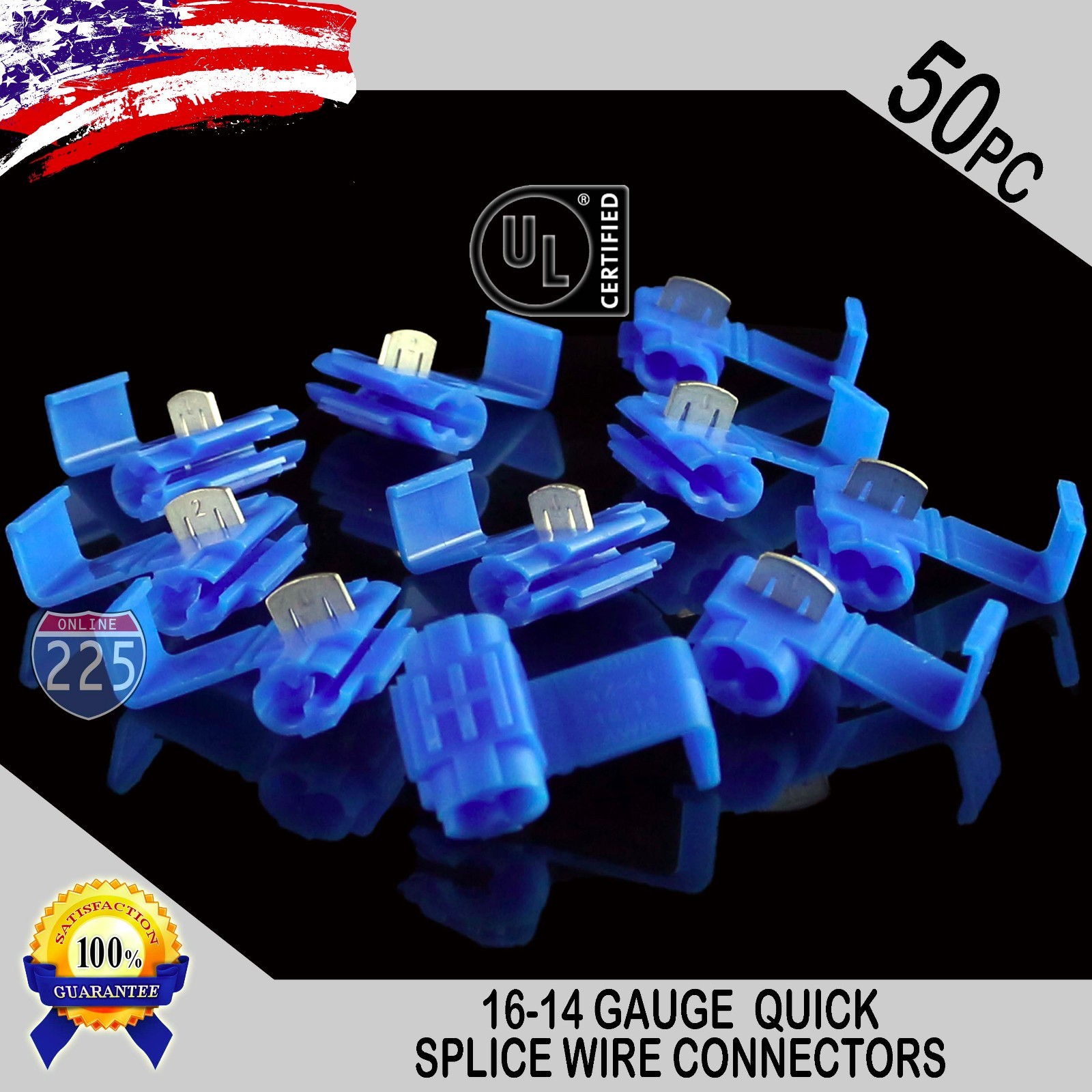 50 Pack 16-14 Gauge Blue Quick Splice Tap Wire Connectors Install Terminals UL