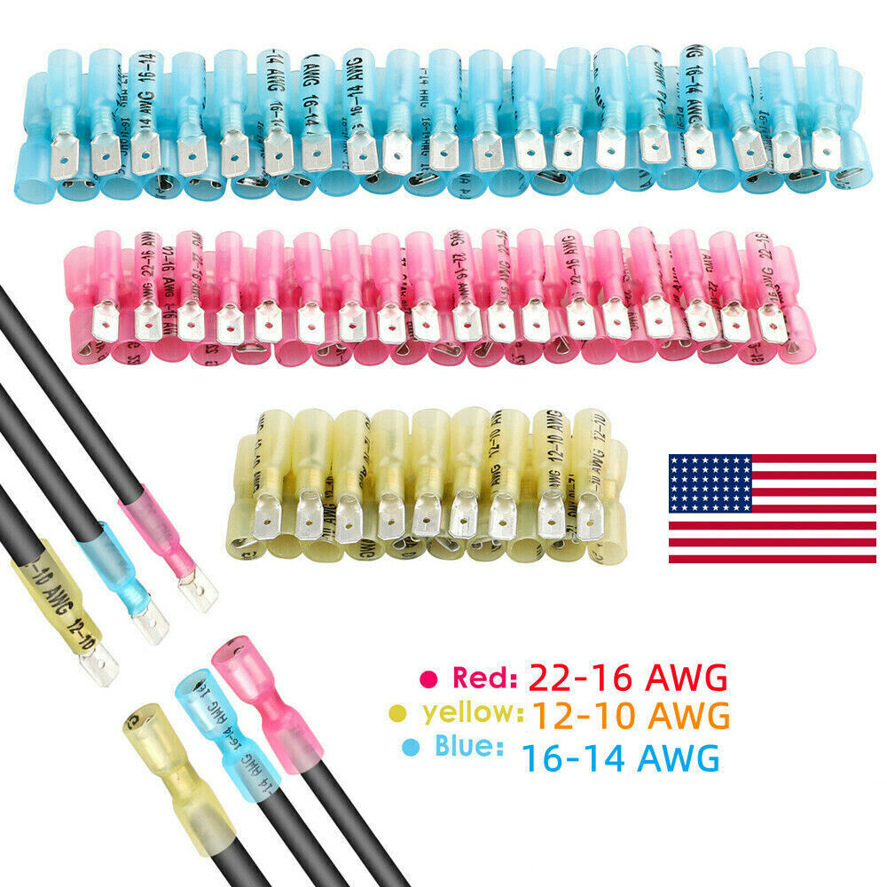 22-10AWG Crimp Connectors Heat Shrink Male Female Spade Bullet Terminals Wire