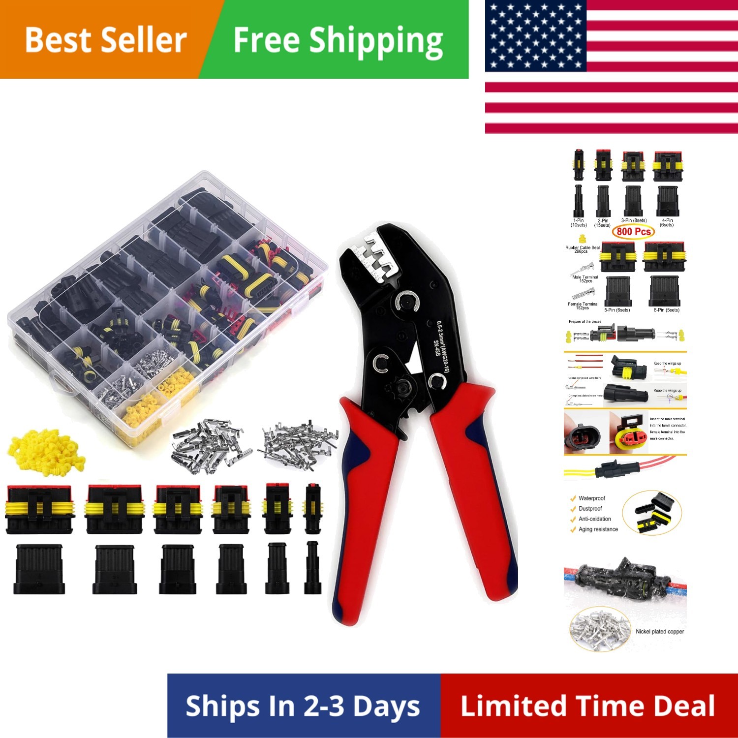 800Pcs 50 Sets Waterproof Automotive Electrical Wire Connectors Plug Kit 1/2/…