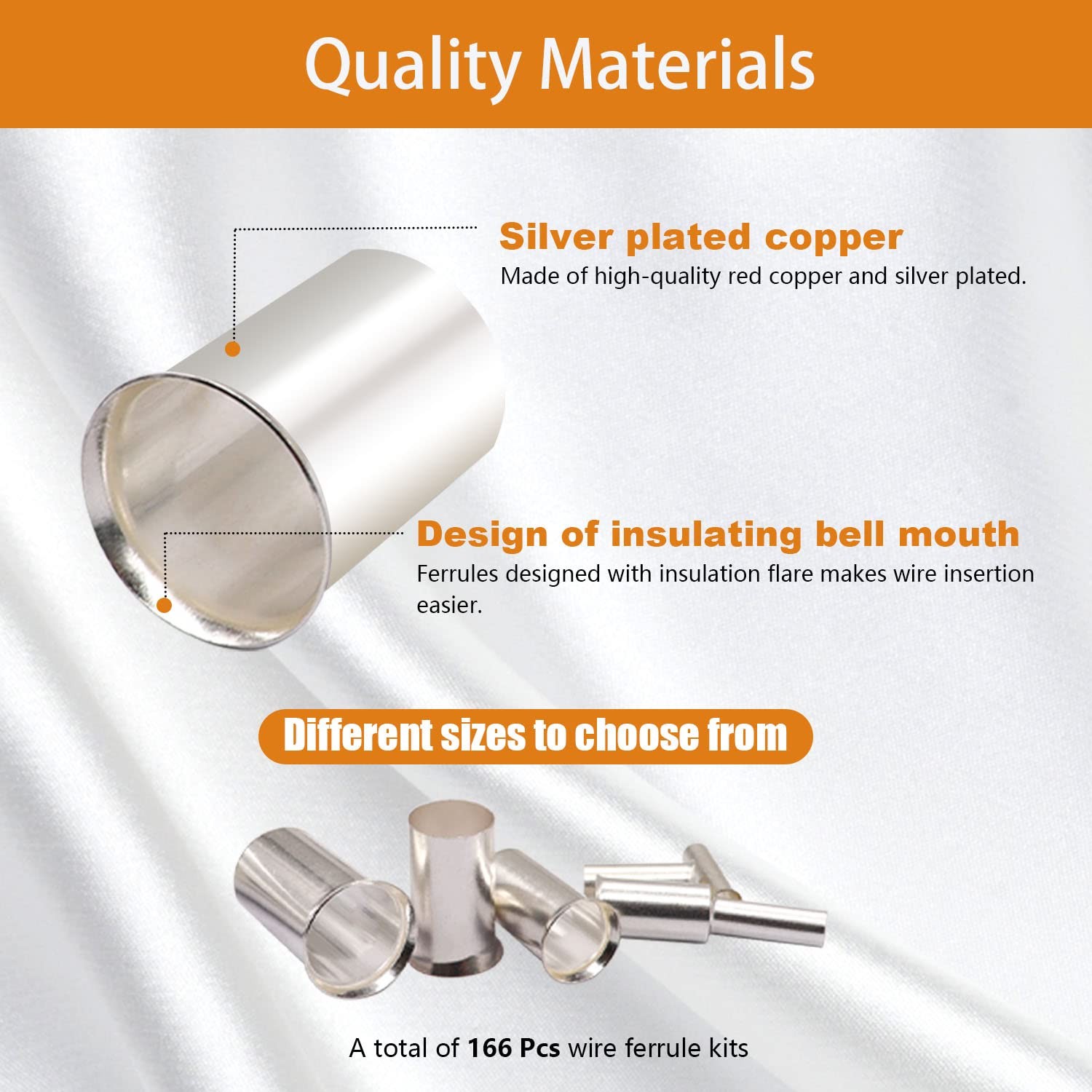305 Pcs Wire Ferrules Kits Silver Plated Copper Crimp Terminal Connector 8 Si…
