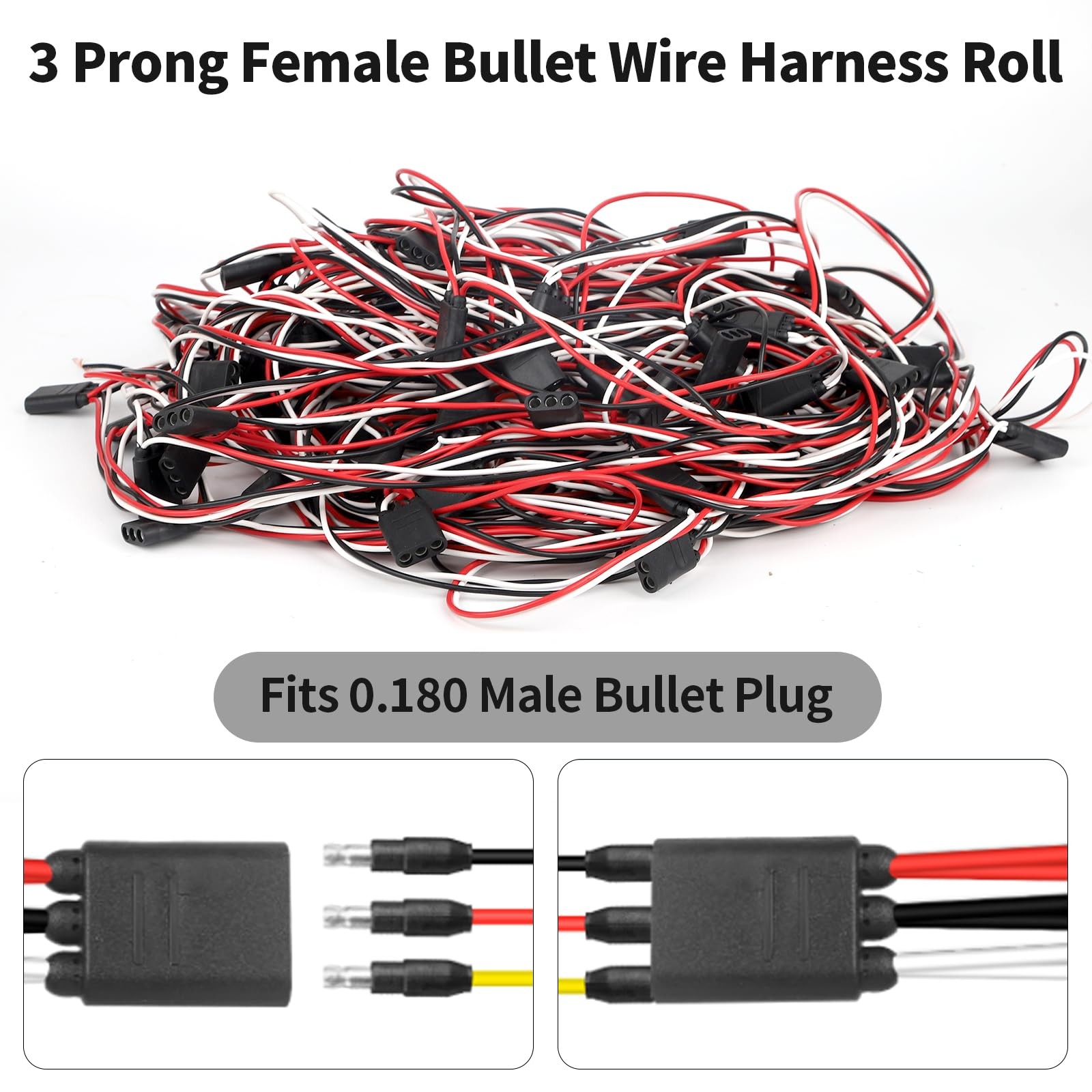 Ronybuy 20 Count 3-Prong Triple Female Bullet Wire Harness Roll 18 Gauge Cont…