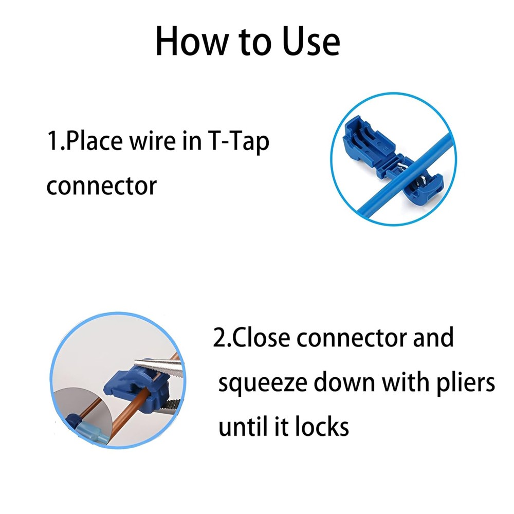 100PCS Blue T-taps 16-14 AWG Electrical Wire Connectors Splice Tap In Terminals