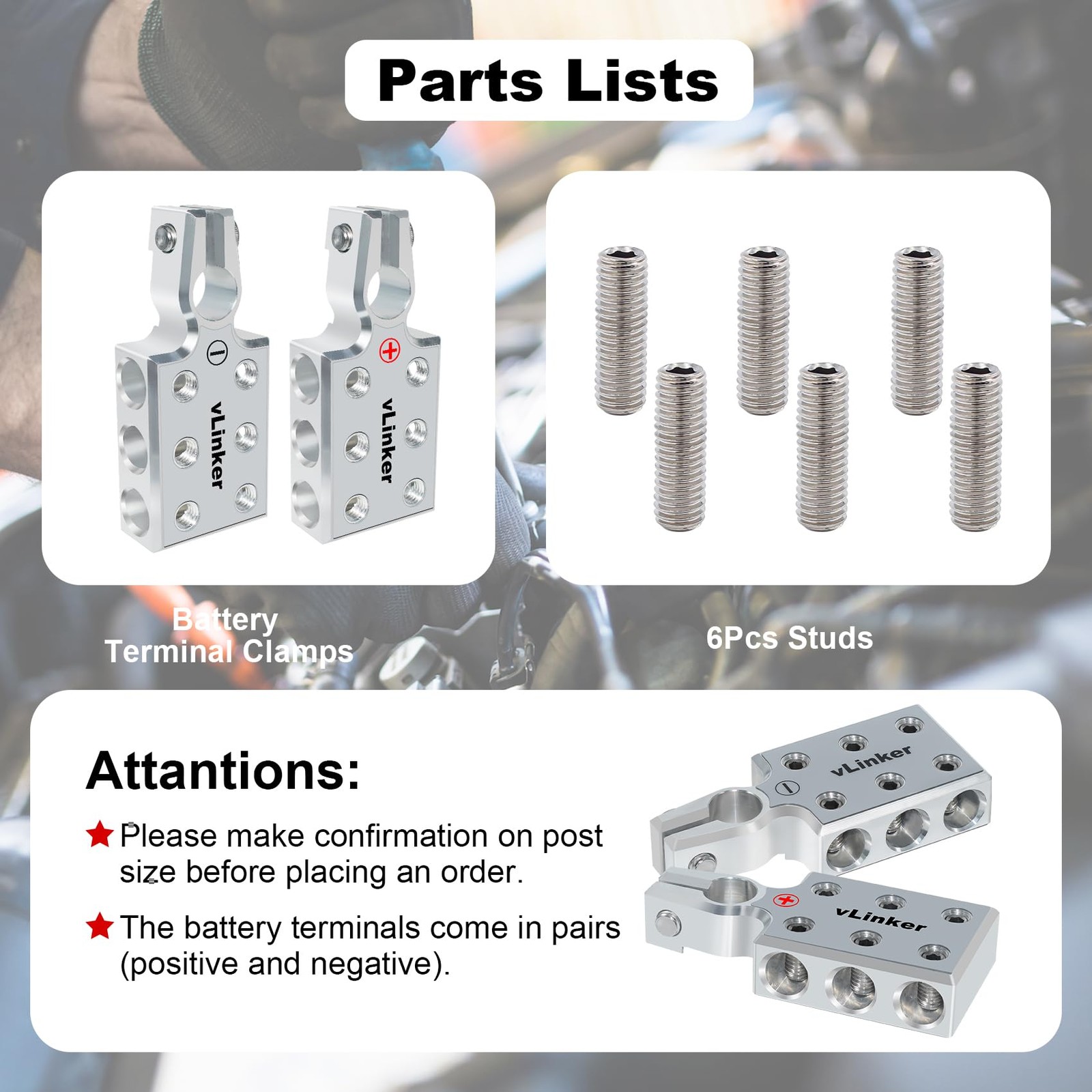 VGATE 6×1/0 Gauge AWG Lead-Acid Battery Terminals Clamp, 6061 Aluminum Batter…