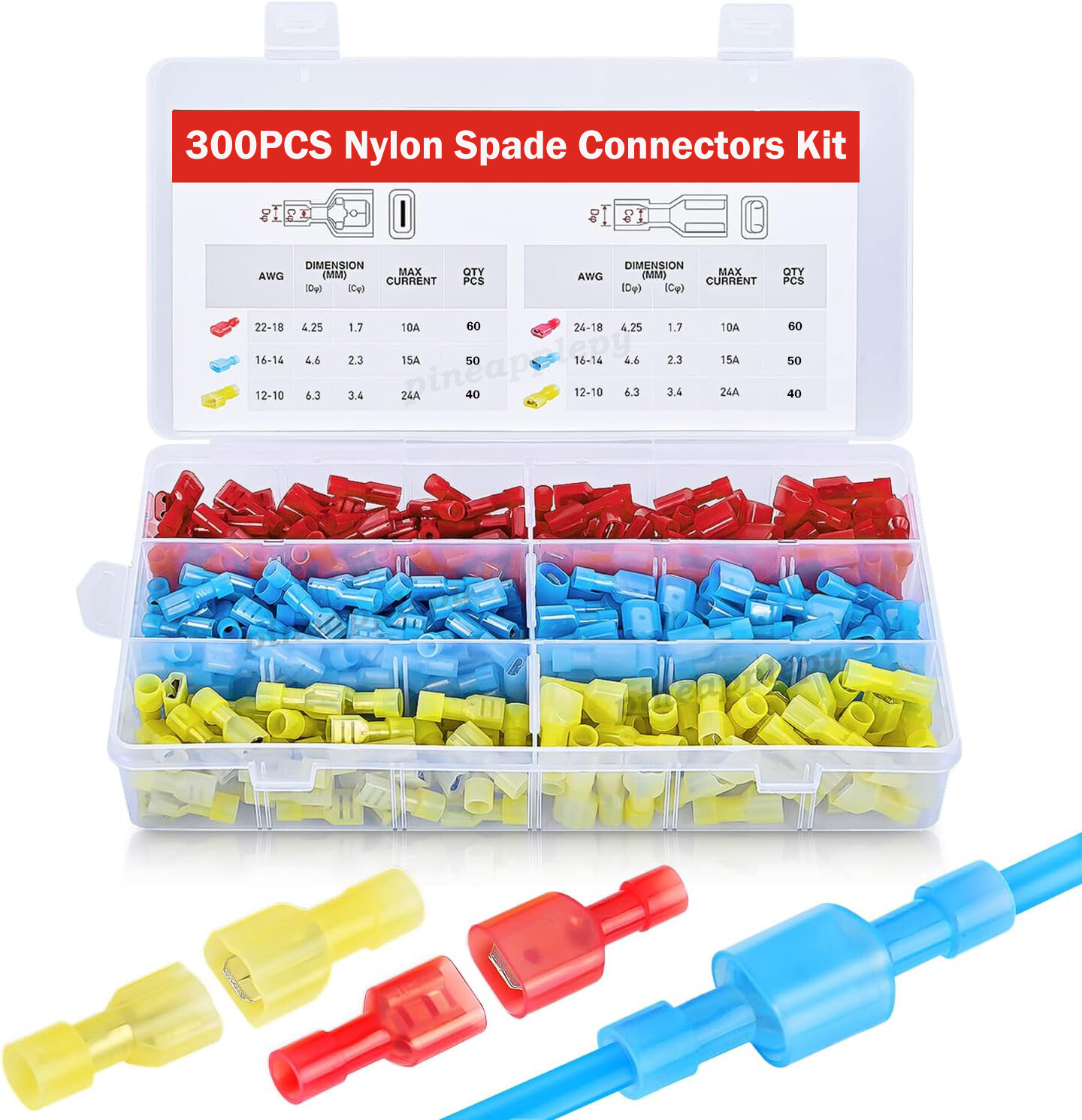 500PCS Nylon Insulated Crimp Spade Connectors Quick Disconnect Wire Terminal kit