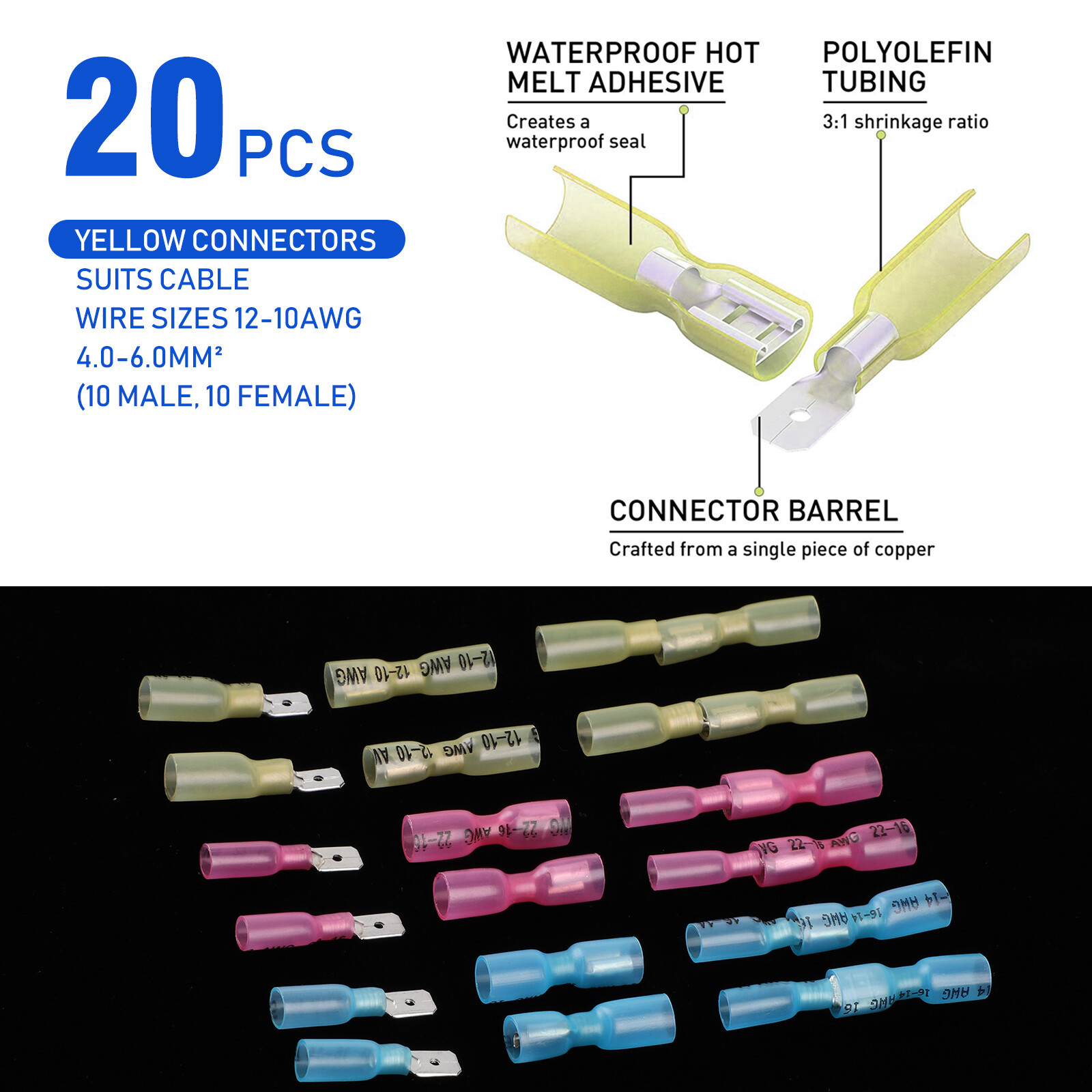 100PCS Electrical Heat Shrink Male & Female Spade Wire Connectors Terminals Set