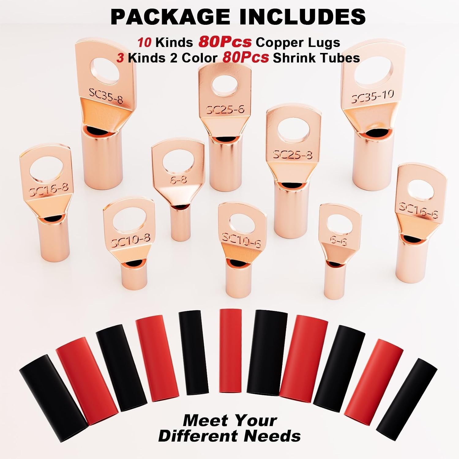 160pcs Copper Wire Lugs Kit with Heat Shrink Tubing – Versatile Crimp Connectors