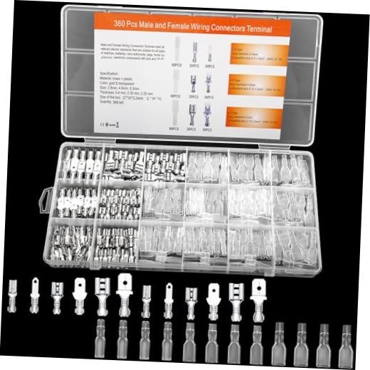 360 Pcs 2.8/4.8/6.3mm Male and Female Wire Spade Connectors, Quick Splice