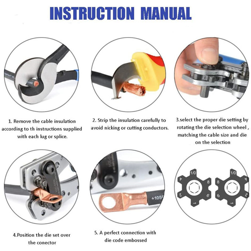 Cable Lugs Copper Ring Crimp Terminal/Plier Car Battery Wire Connectors HX-50B