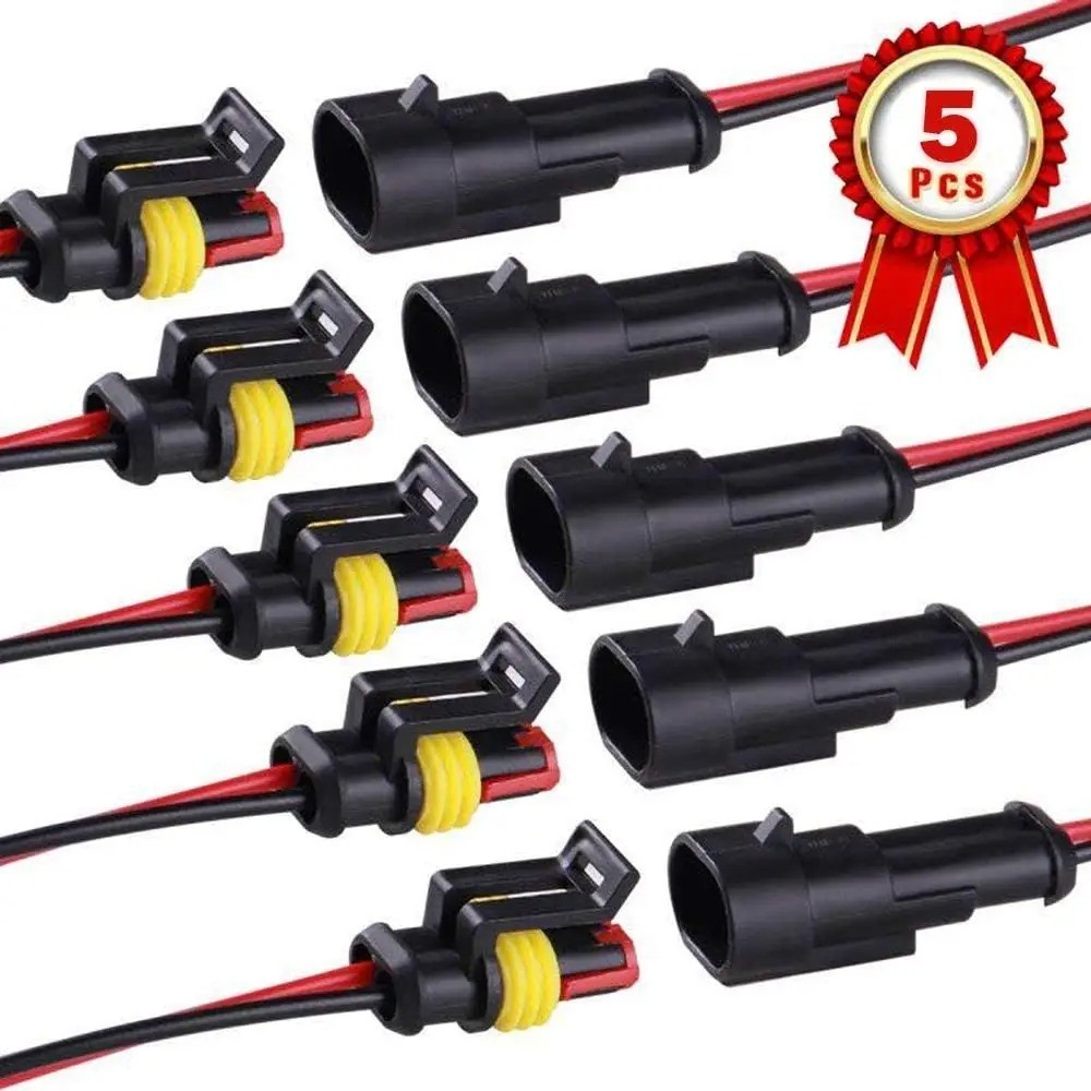 5 Pcs 2 Pin Waterproof Wire Connector Male Female 16 AWG Plug For Car Truck Boat
