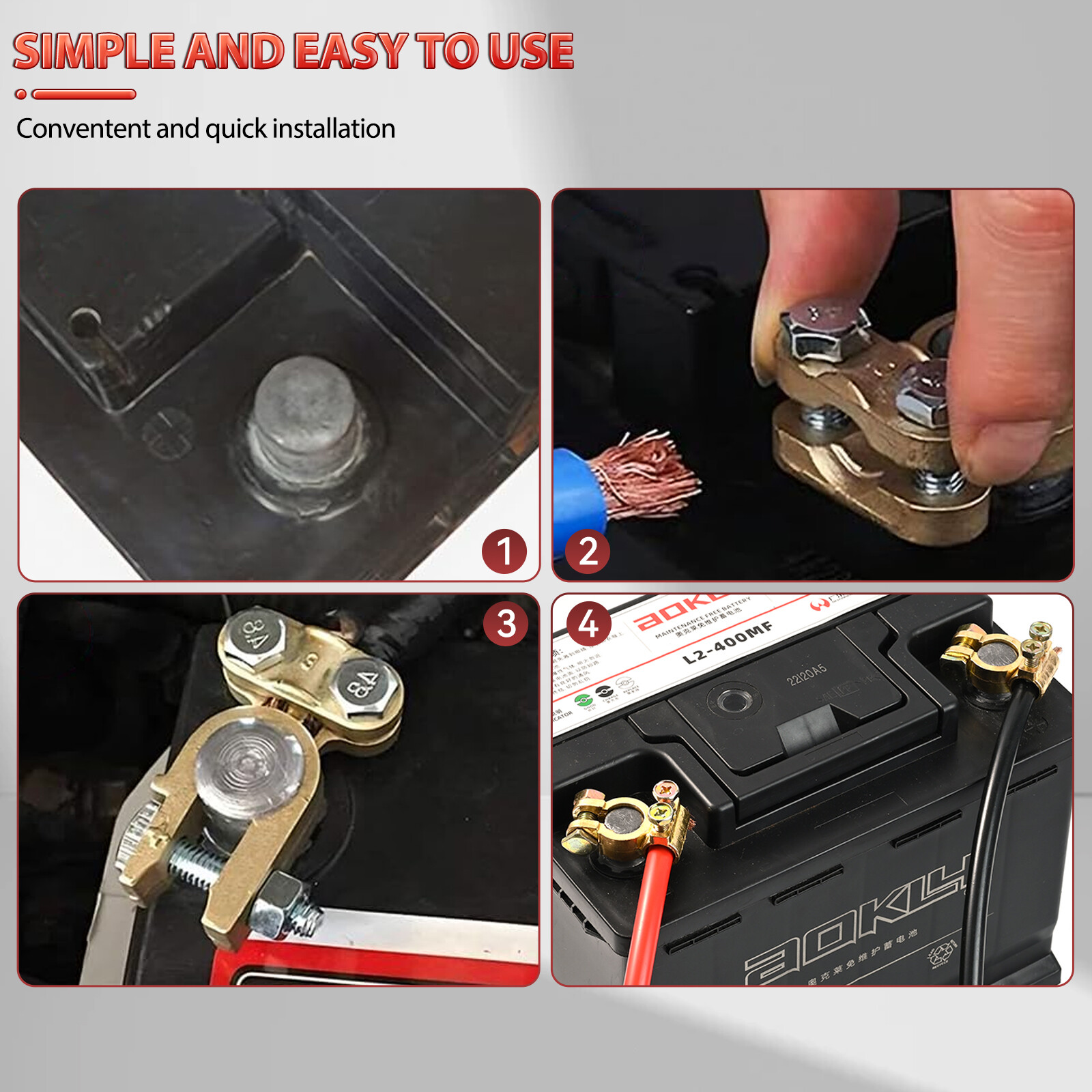 2 x Pure Brass Battery Terminals Connectors Clamps Top-Post Protector w/ Washers