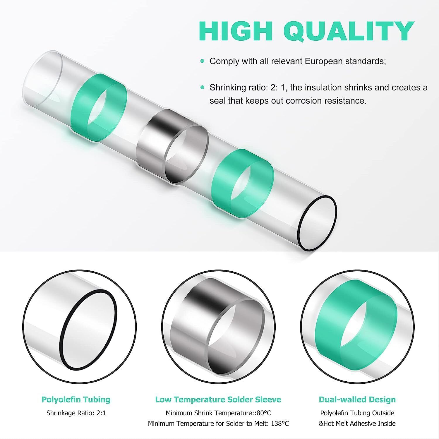 1000/50x Solder Seal Sleeve Heat Shrink Butt Wire Connector Waterproof Terminals