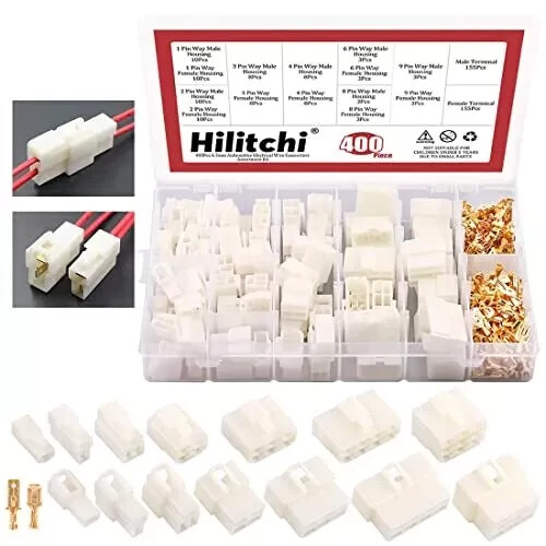 Hilitchi 6.3MM Electrical Automotive Wire Connectors Male Assortment Kit-400Pcs