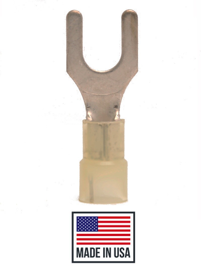 (25) Yellow Nylon 10-12 AWG Spade Fork Wire Connector Terminal 1/4″ Stud 12-10