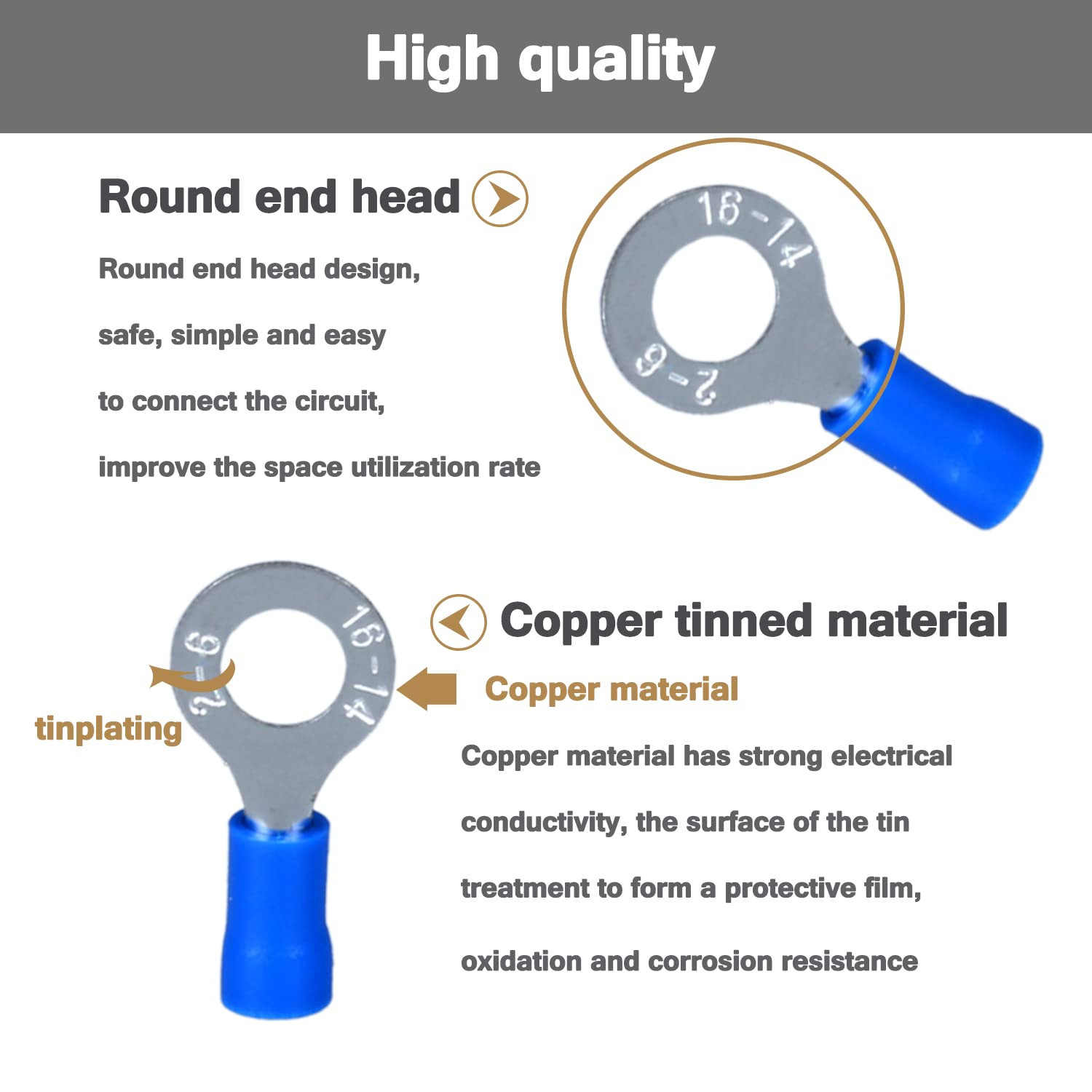 RV2-3 Insulated Terminals Ring Electrical Wire Connectors, Circular Pre-Insul…