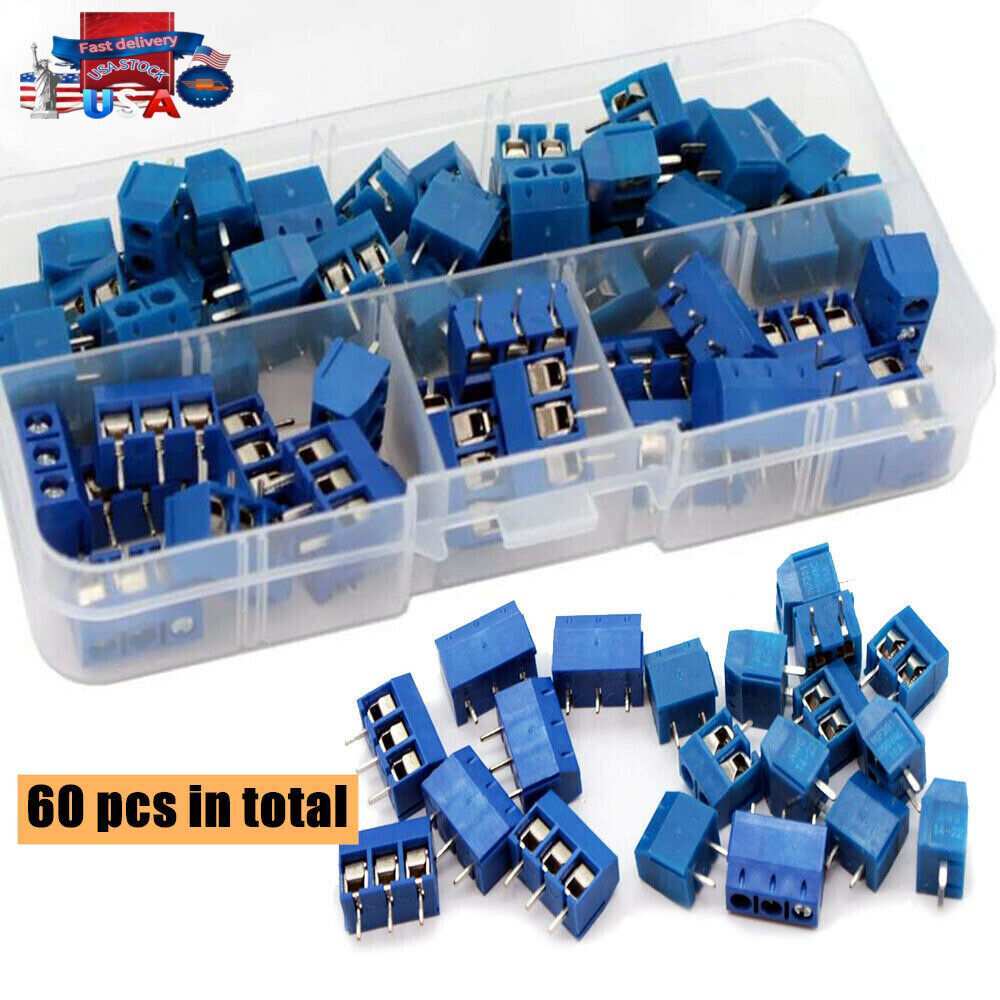 60PCS KF301-2P 3P 2/3 Pin Plug-in Screw Terminal Block Connector 5.08mm Pitch