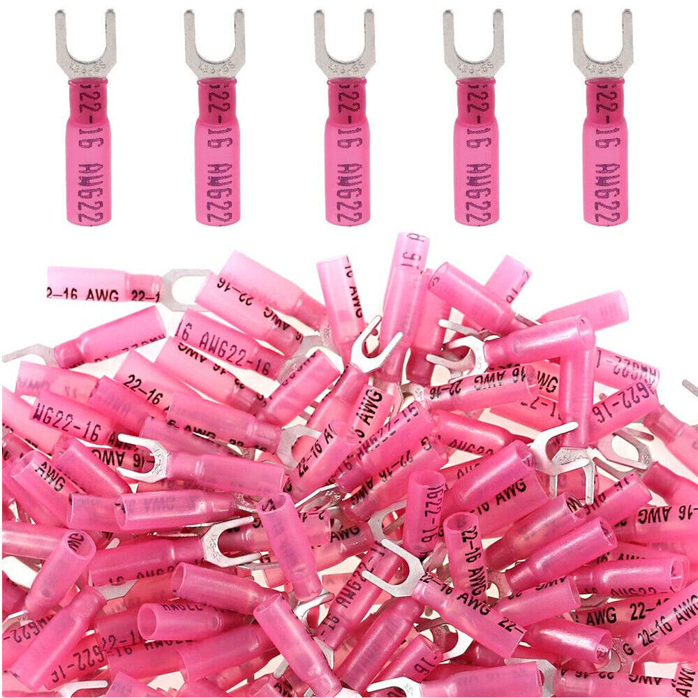 Heat Shrink Fork Crimp Connectors AWG22-10 Electrical Wire Terminals #10 Stud