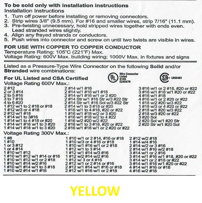 (50) Yellow Twist-On Wire Connector Connection nut 18-12 Gauge Barrel Screw