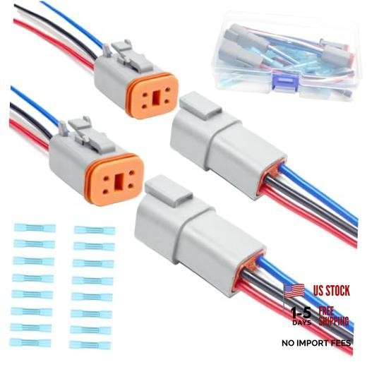 2 Kit Deutsch DT 4 pin Grey Male Female Wiring Harness Deutsch 2Set Grey 4Pin
