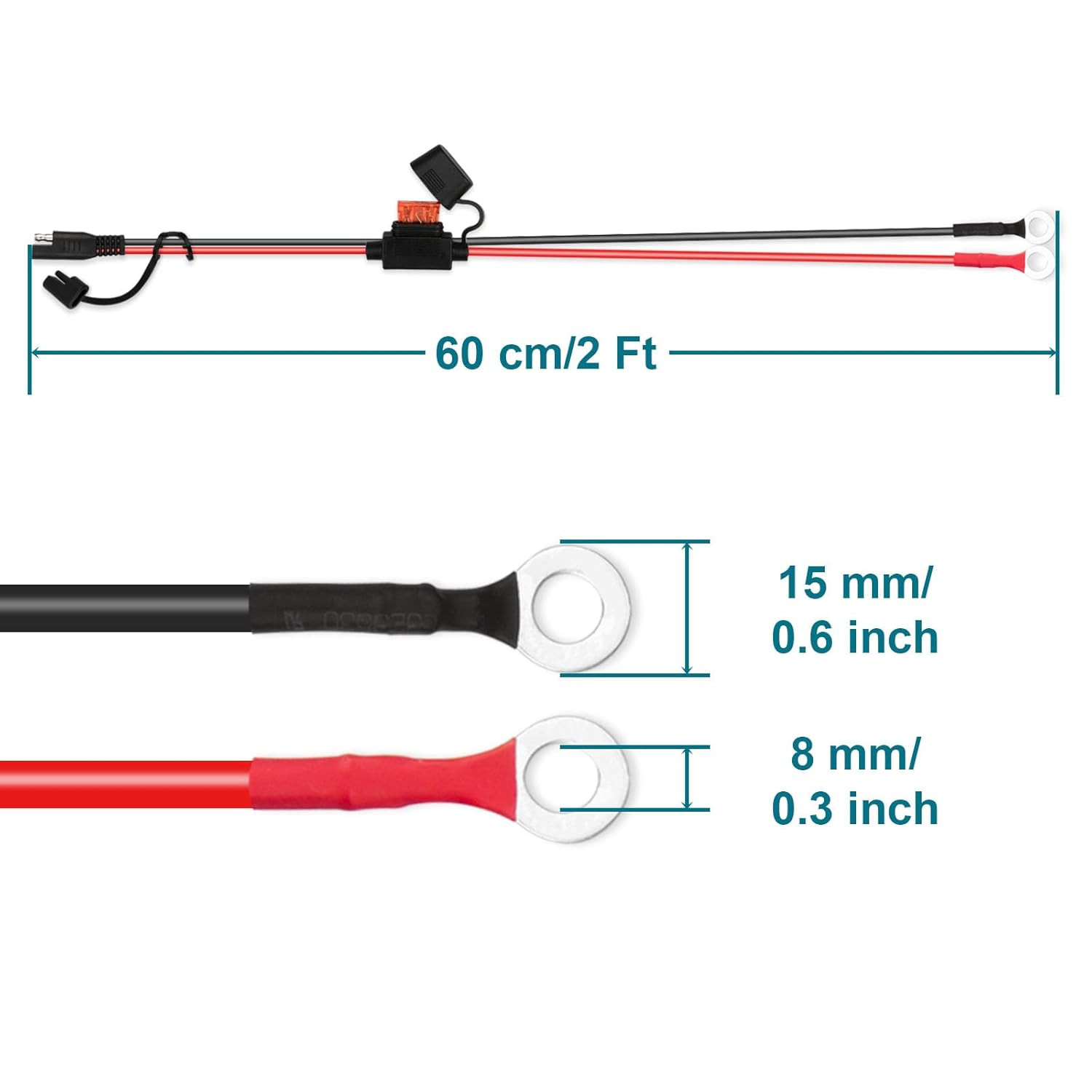 SAE Extension Cable, 2FT 10AWG SAE Battery Connector, Ring Terminal Harness A…