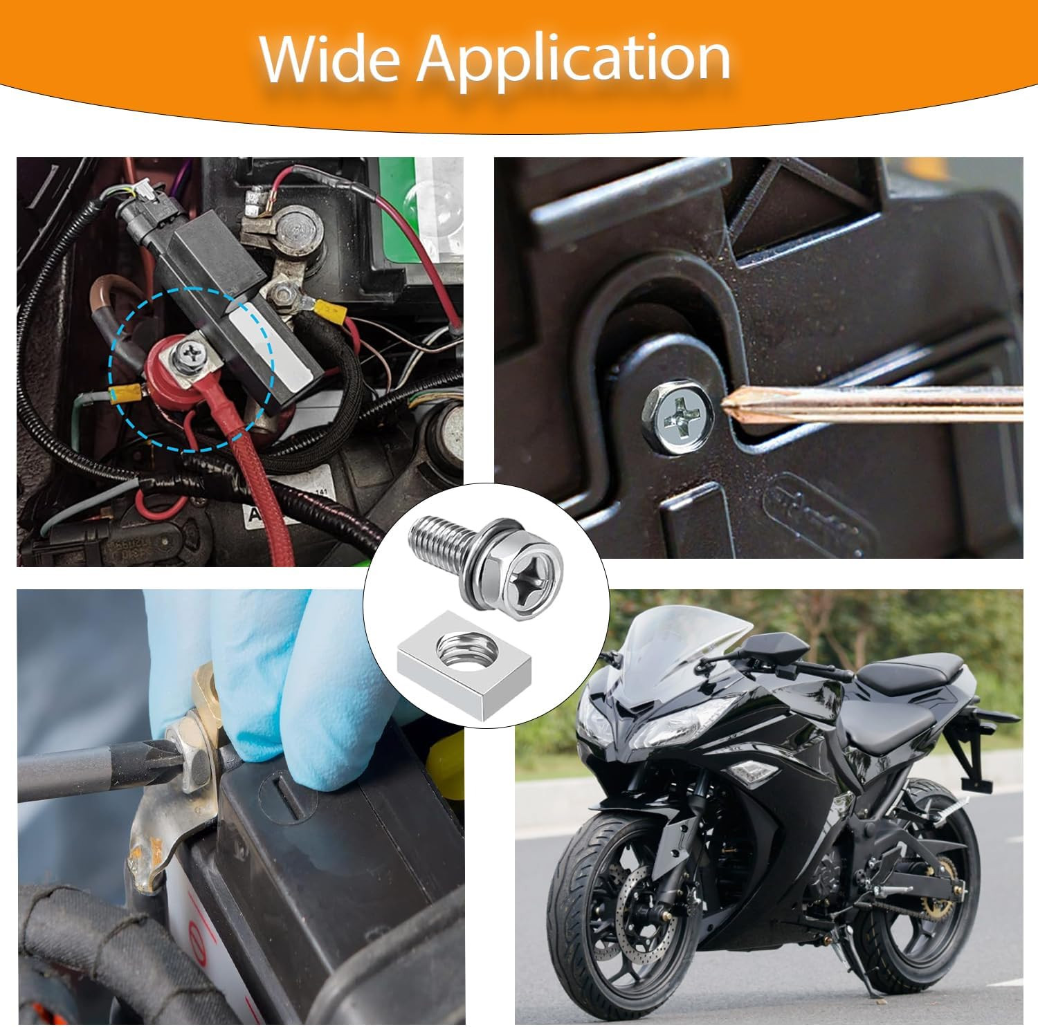 96Pcs Motorcycle Battery Terminal Bolts and Nuts Assortment Kit, 96Pcs 304 Stain