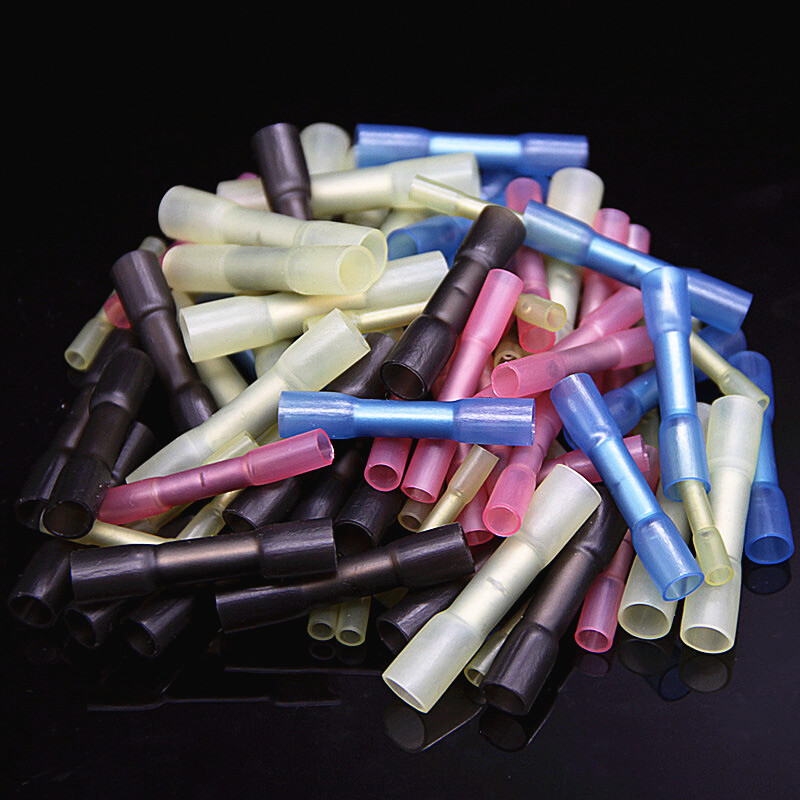 50Pcs Wire Butt Connectors Heat Shrink Electrical Crimp Splice Terminals 5 Size