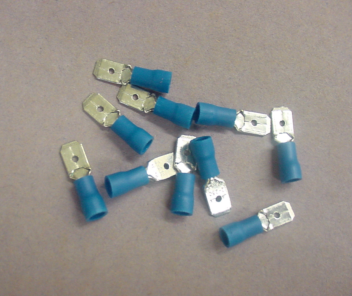 10x 16-14 AWG Blue Insulated 1/4″ Male Spade Connectors Fasteners Blades Wires