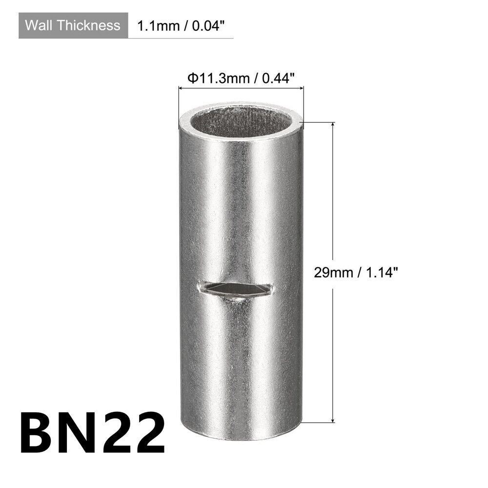 10-100Pcs 2-22 AWG Non-Insulated Copper butt Splice connectors terminal barrel
