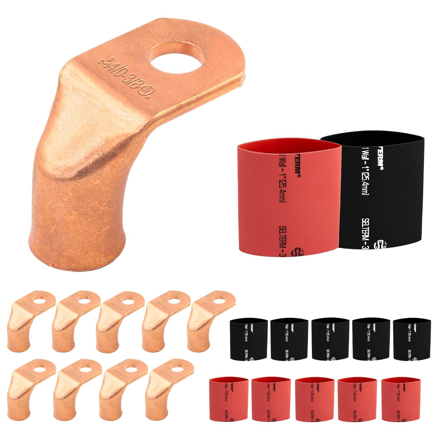 4/0 AWG Battery Lugs 3/8 Stud Ring Terminals 90 Degree Bent Copper Wire Connecto