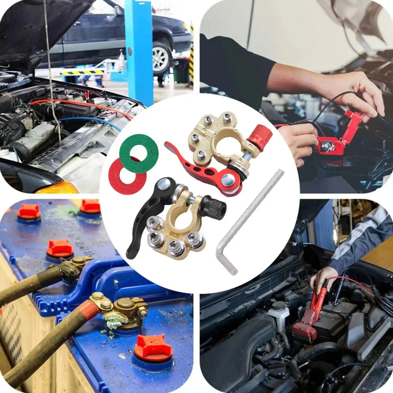 2PCS Car Battery Terminal Connectors Quick Release Positive & Negative Clamps