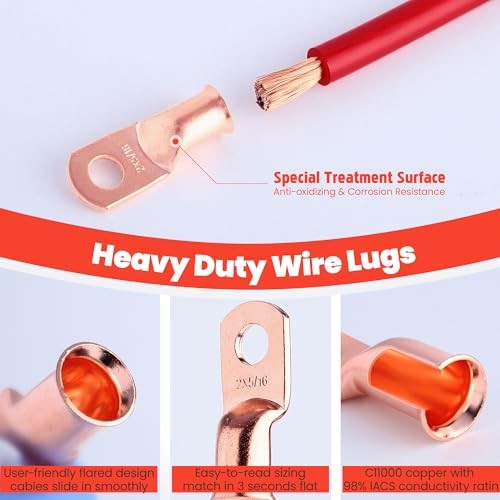 pcs 4 Awg – 3/8″ (M) Wire Lugs Ring Terminal 4 Awg – 3/8″ (M10) Ring 10