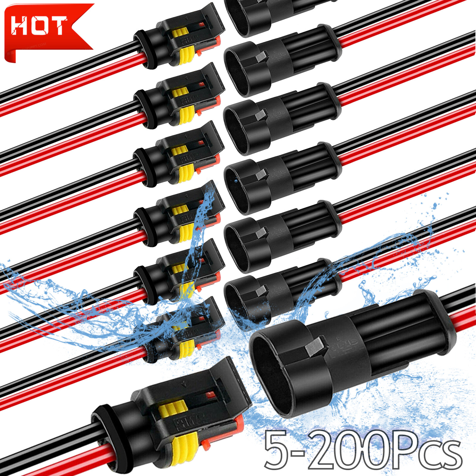 Lot 2Pin Way Car Waterproof Male Female Electrical Wire Cable Connector Plug Kit