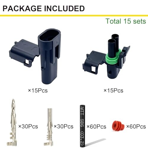 15 Kits 2 Pin Connector Weather Pack Connectors Kit Automotive 18-14AWG 15Set