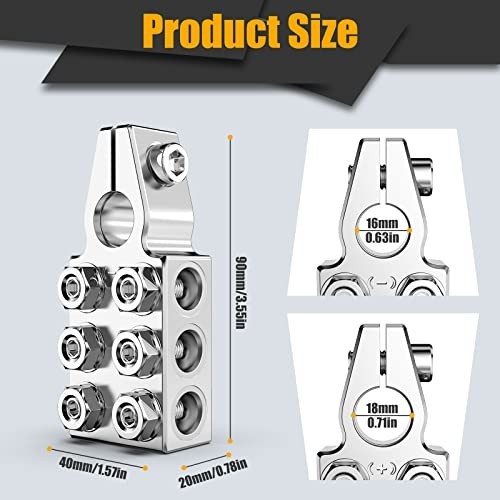 12-Way Battery Terminal Connectors Clamps, Top Post 8AWG to 4/0 AWG, Positive &