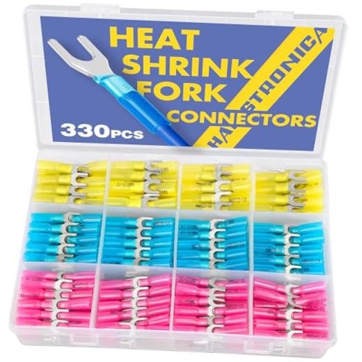 330PCS Heat Shrink Fork Terminals, 22-10 AWG, #10, 3Colors | #10 330PCS Kit