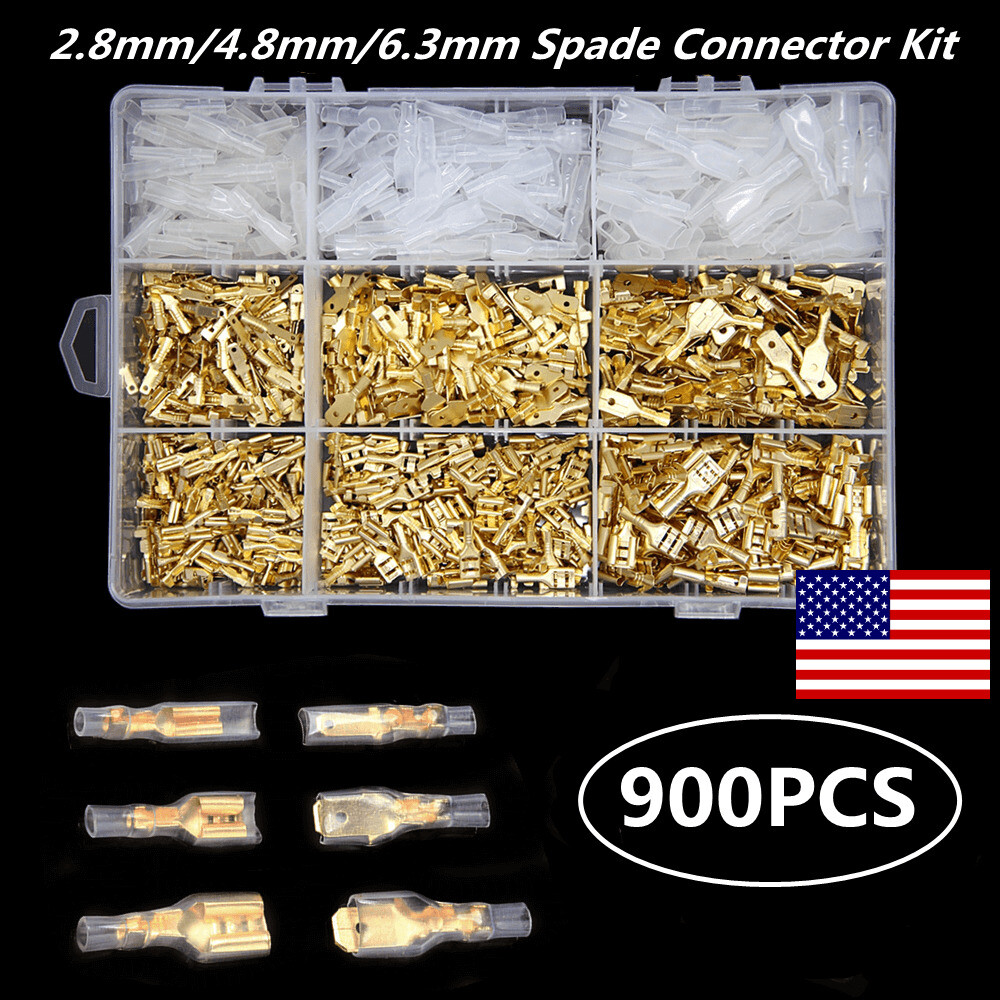 900Pcs Brass Male/Female Spring Insert Electrical Wire Crimp Terminal w/Sheath