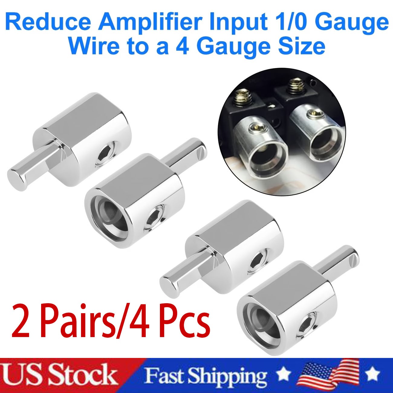 4pcs ILL Customz Offset Power and Ground 1/0 Gauge to 4 Gauge Amp Input Reducers