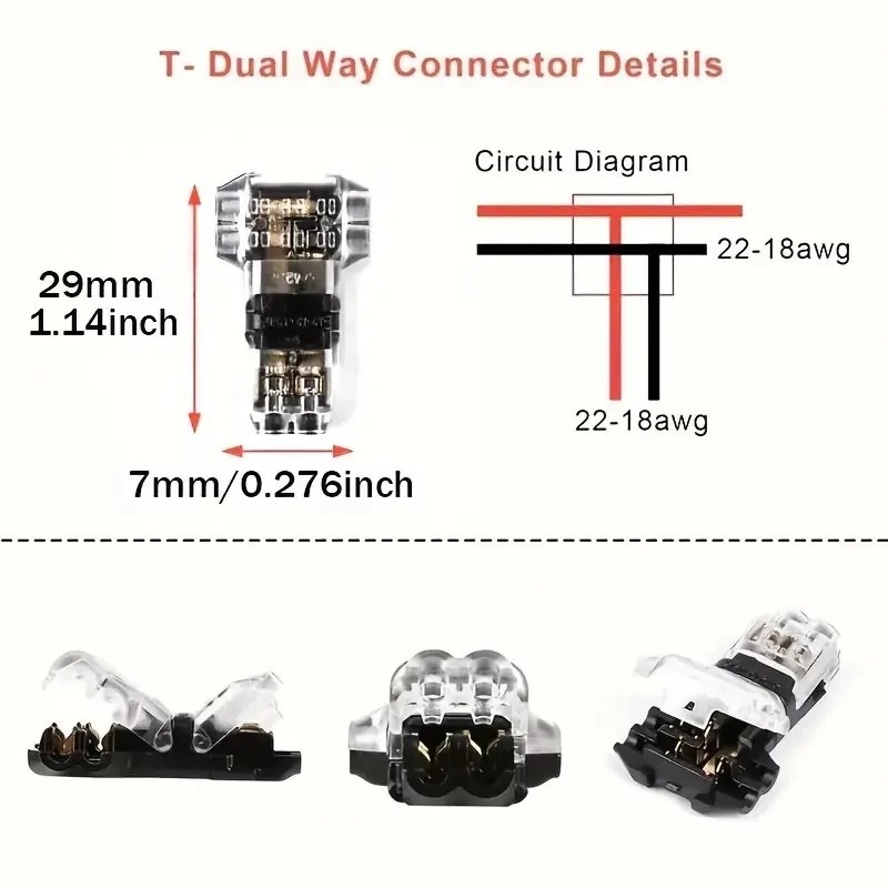 10/20PCS T-Tap Wire Connectors 22-18 AWG Quick Splice Low Voltage