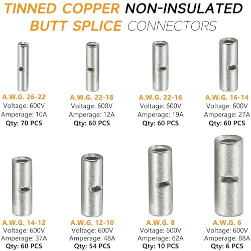 380PCS Non Insulated 380pcs 26-6 Awg Kit Non-Insulated Splice – Tinned Copper