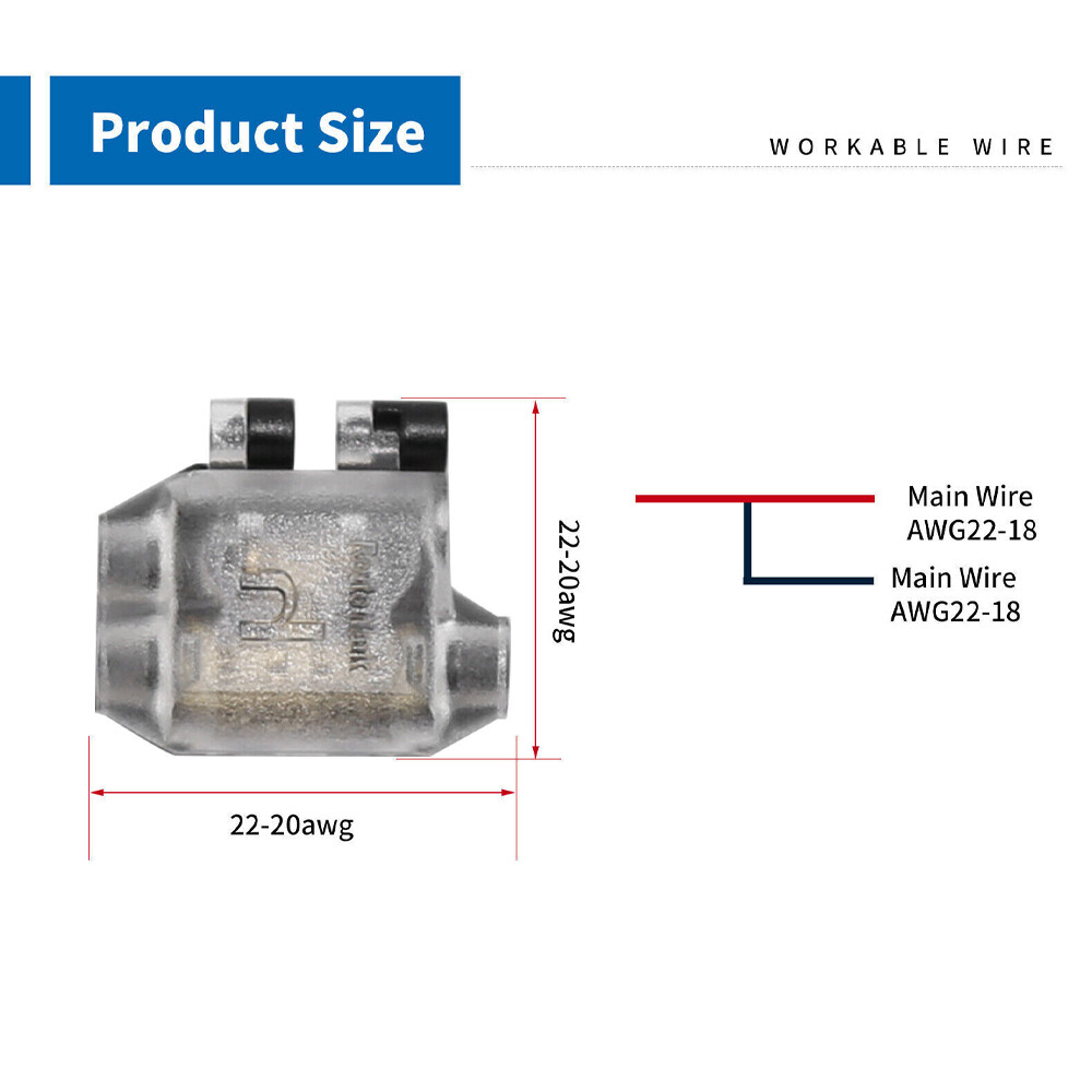 24X Low Voltage Wire splice connectors 3 Way T Tap Solderless For 24-18 AWG Wire